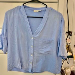 Light blue button down top